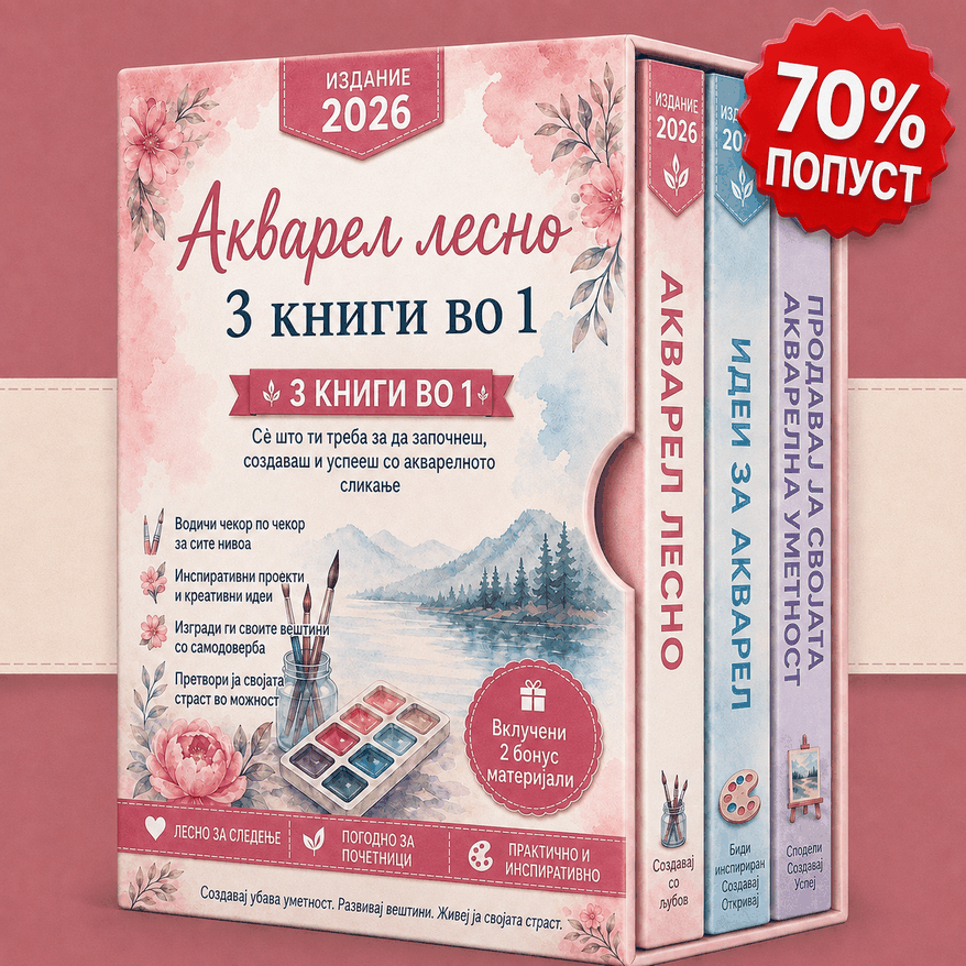 Акварелно Сликање Лесно и Едноставно – 3 Книги во 1