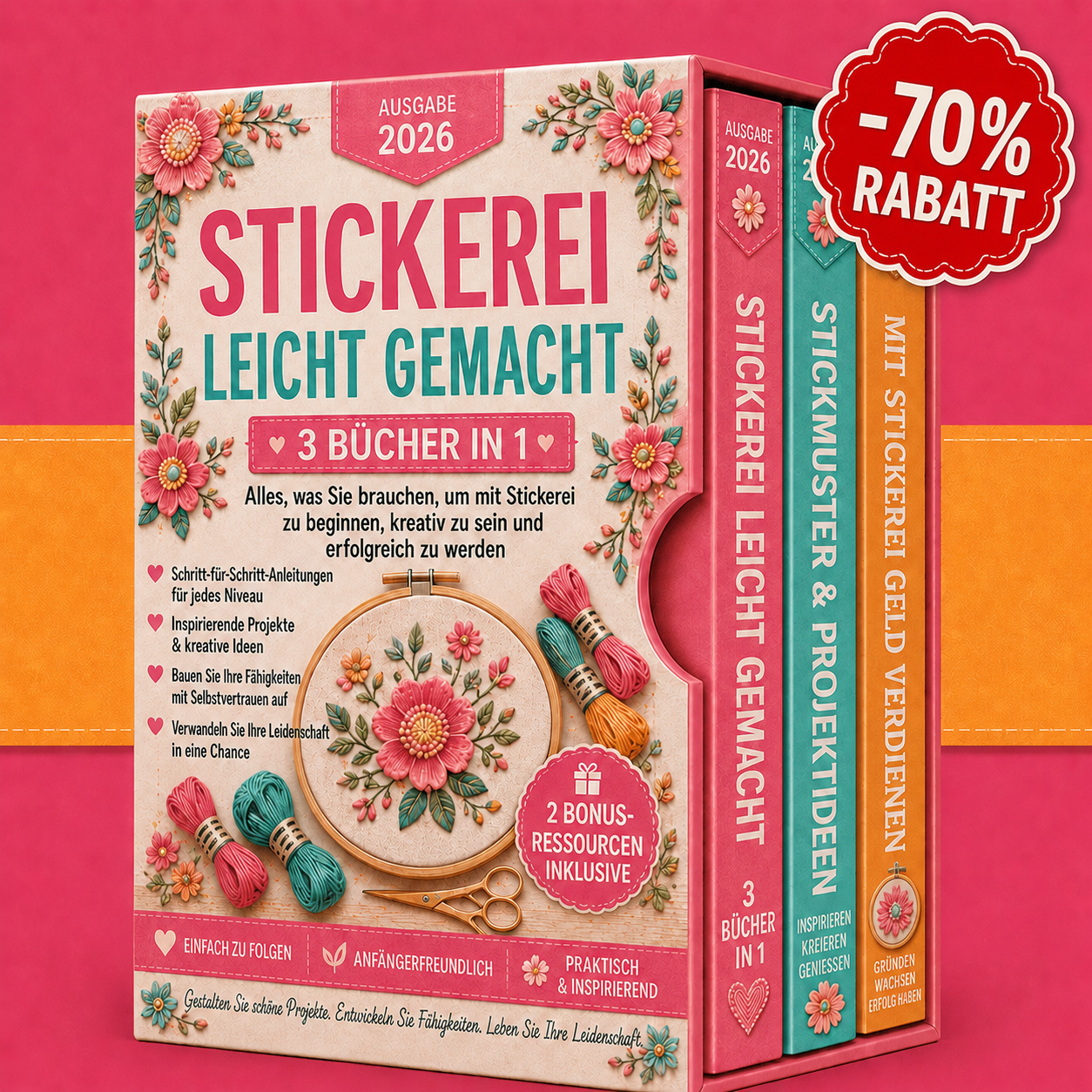 Das Komplettpaket – Sticken leicht gemacht – 3 Bücher in 1
