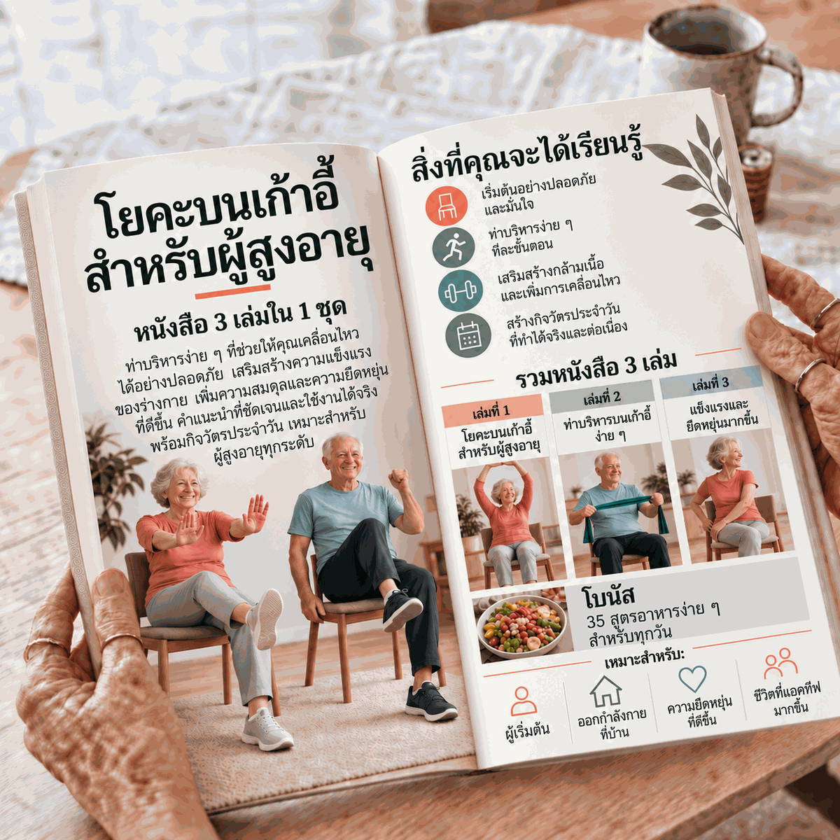 การออกกำลังกายบนเก้าอี้สำหรับผู้สูงอายุ – 3 เล่มใน 1