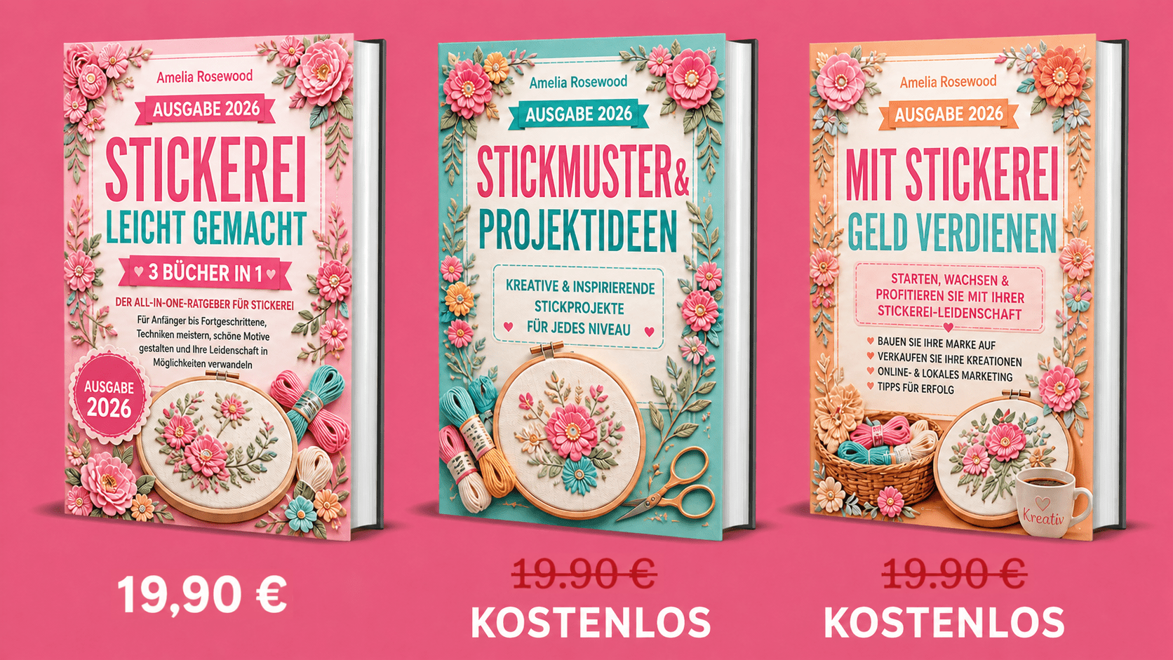 Stickerei leicht gemacht 3 Bücher Bundle Übersicht
