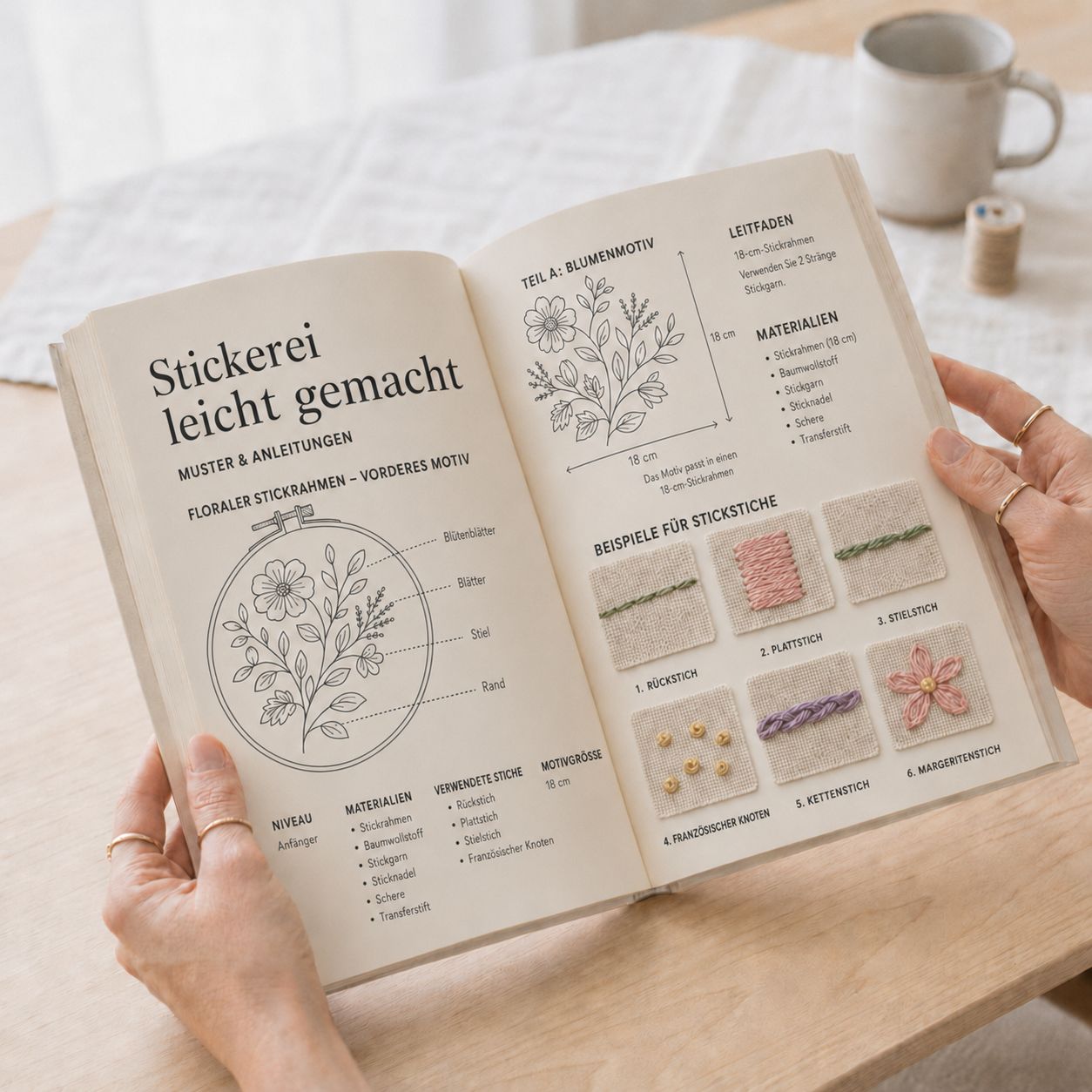 Einblick in das Stickerei-Handbuch Layout