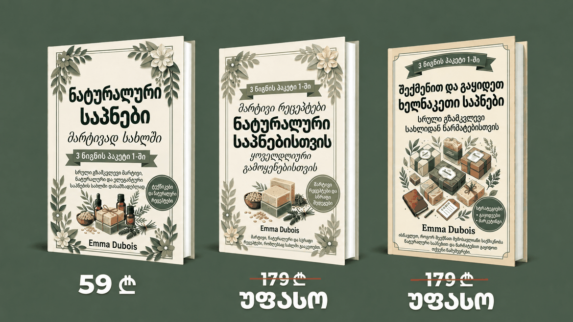 ხელნაკეთი ბუნებრივი საპნები მარტივად – 3 წიგნი 1-ში