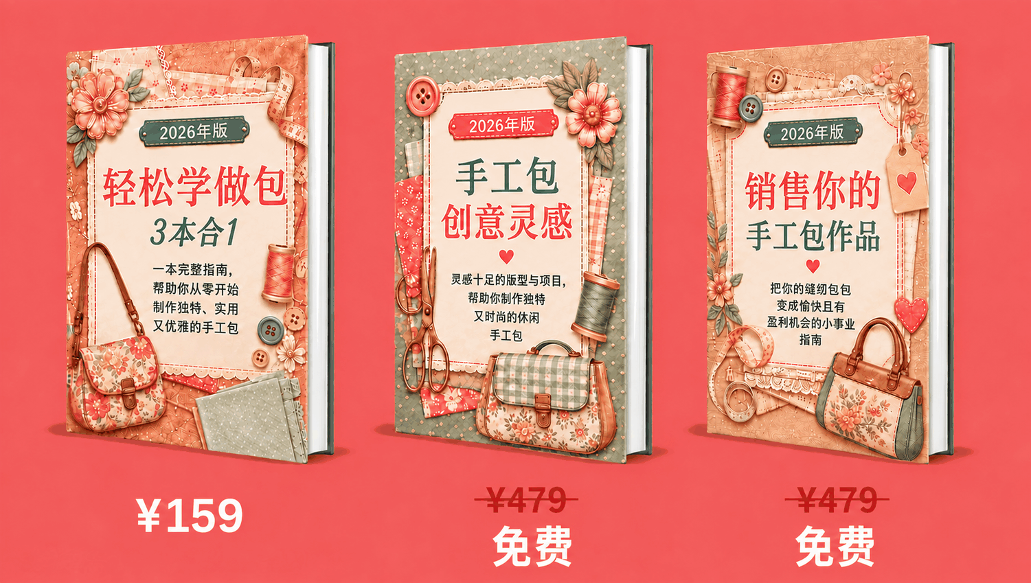 缝制包袋简易指南 – 3 册合 1