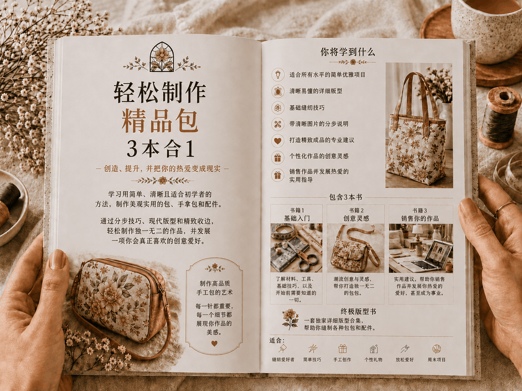 缝制包袋简易指南 – 3 册合 1