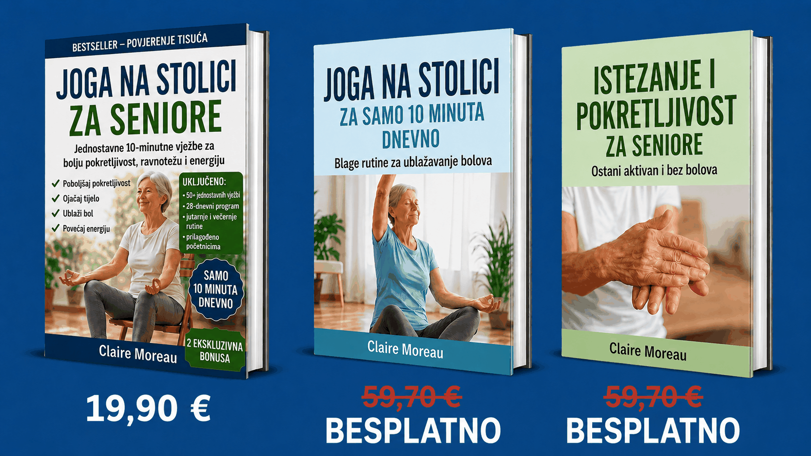 Pregled kompleta od 3 knjige joge na stolici za starije