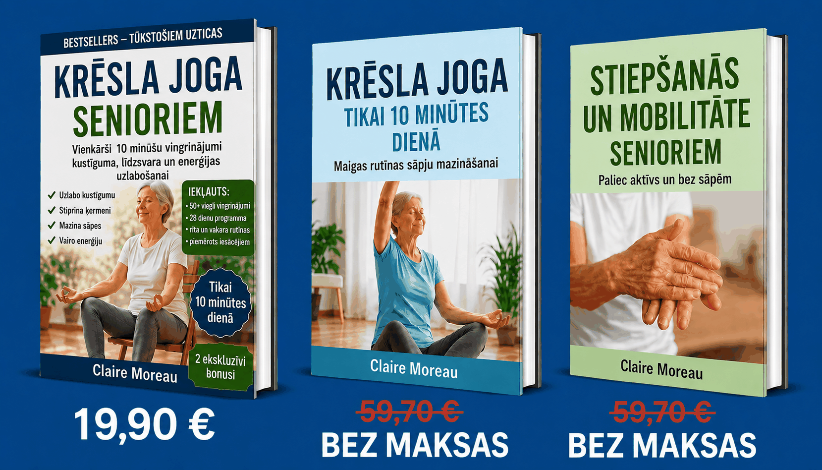 Pārskats par 3 krēsla jogas senioriem grāmatu komplektu