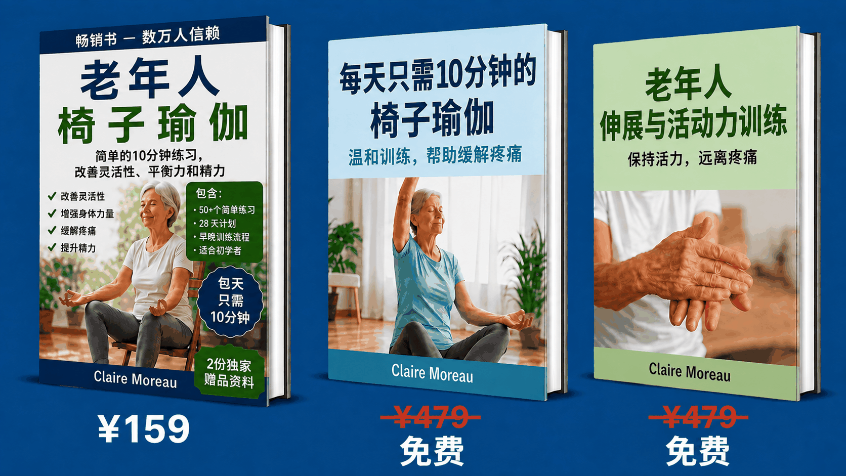 老年人椅子瑜伽 – 3 册合 1