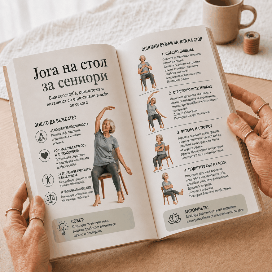 Преглед на страниците од книгата јога на столица за сениори